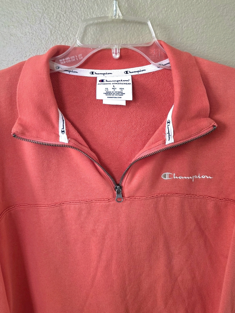 Champion Womens Coral Quarter Zip Pullover Sweatshirt - Size Large - Picture 3 of 6